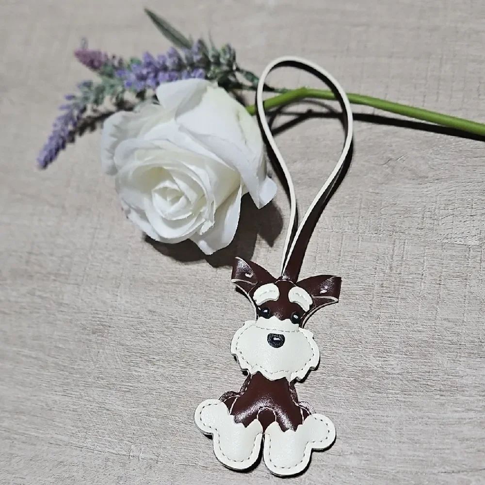 Brown 🎁 and Cream Vegan Leather Scottie Dog Bag Charm